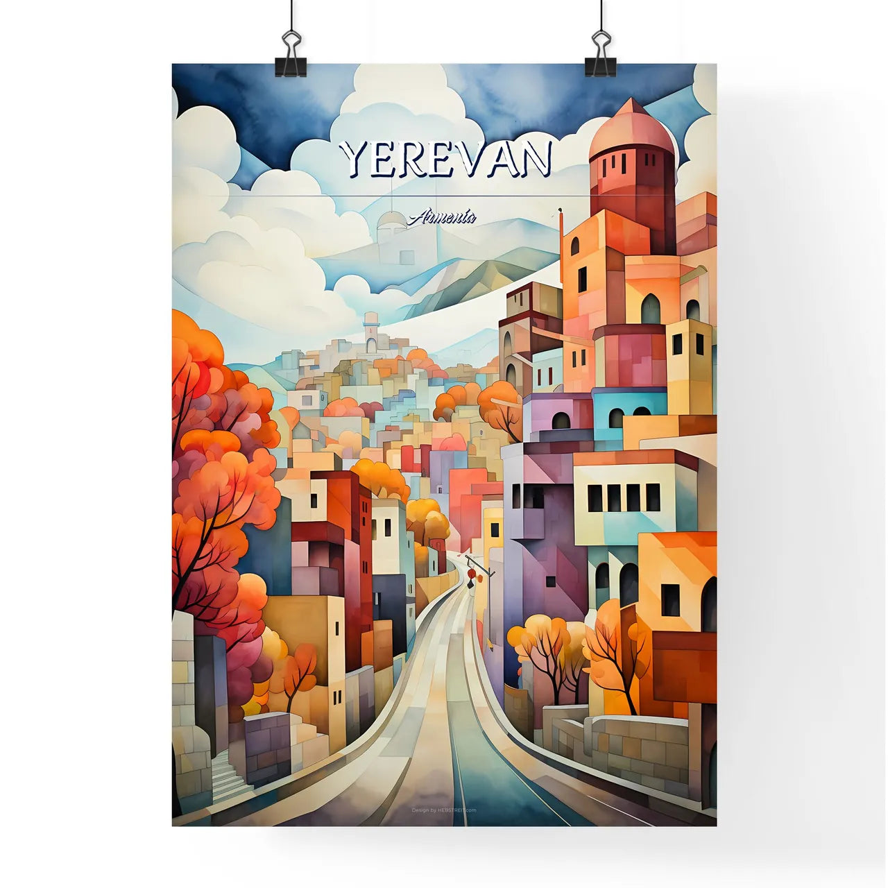 Yerevan, Armenia - Art print of a painting of a city Poster