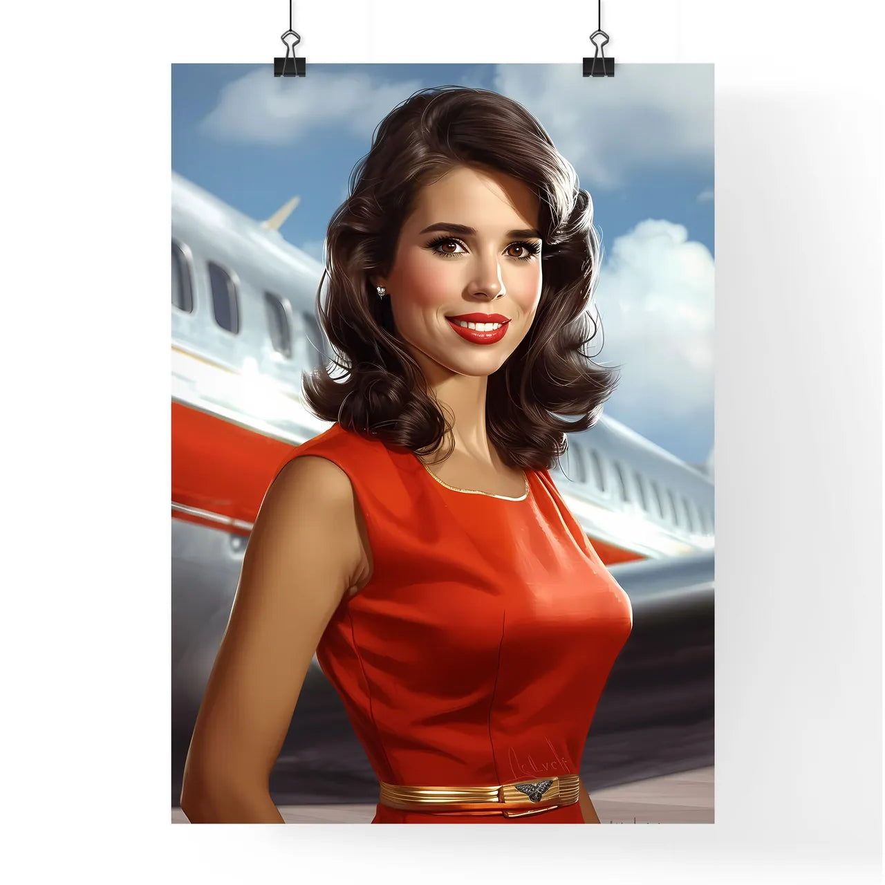Stewardess - Art print of a woman in a Poster