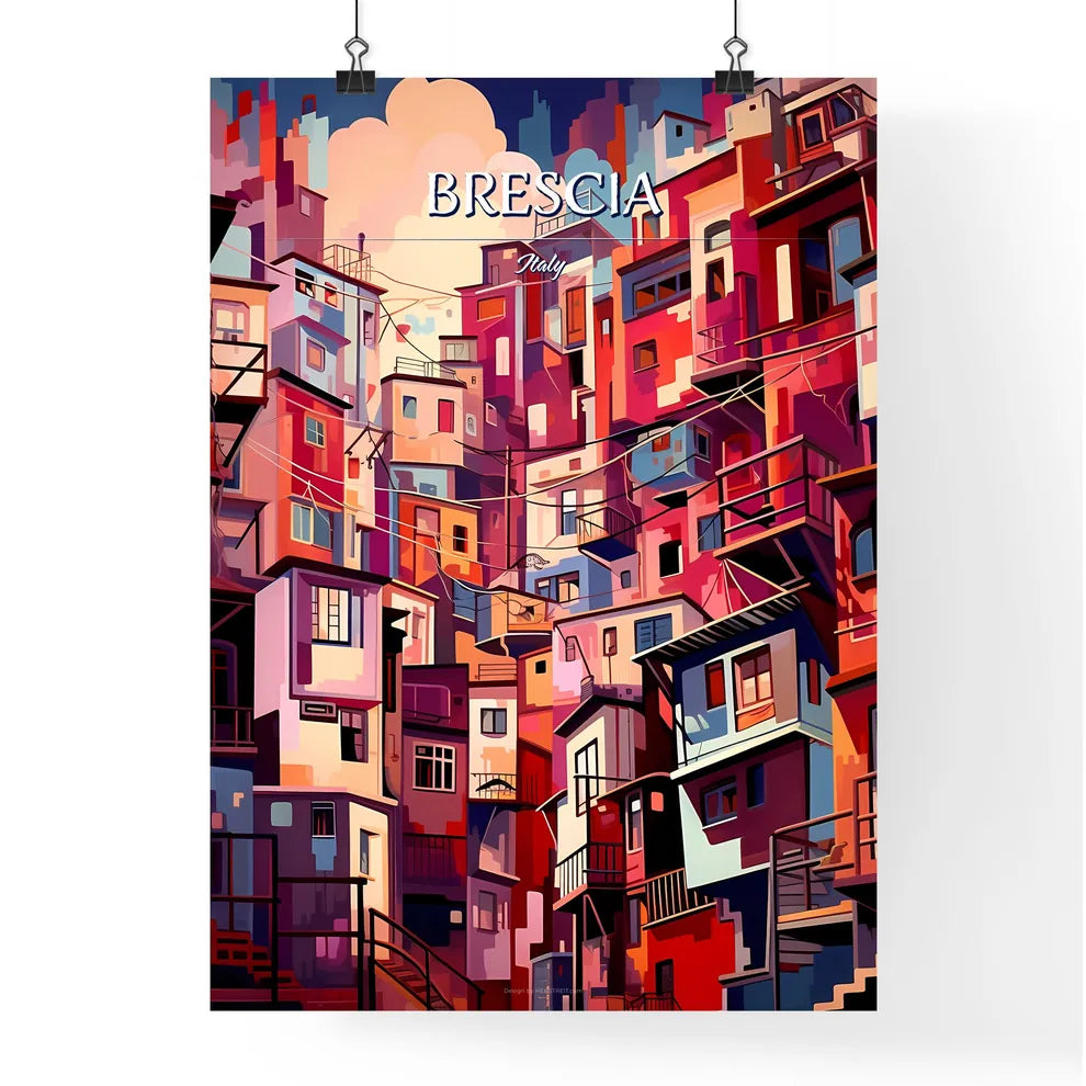Brescia, Italy - Art print of a colorful city with many buildings Poster