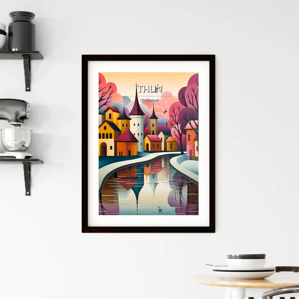 Thun, Switzerland - Art print of a colorful landscape with a river and houses Custom Print