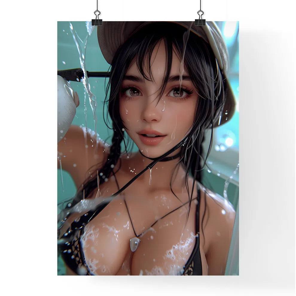 A housewife in a beautiful outfit is cleanin Poster