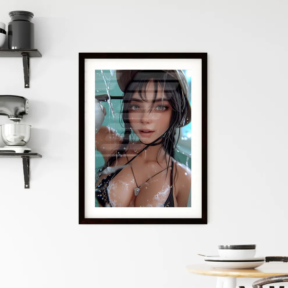 A housewife in a beautiful outfit is cleanin Framed Print