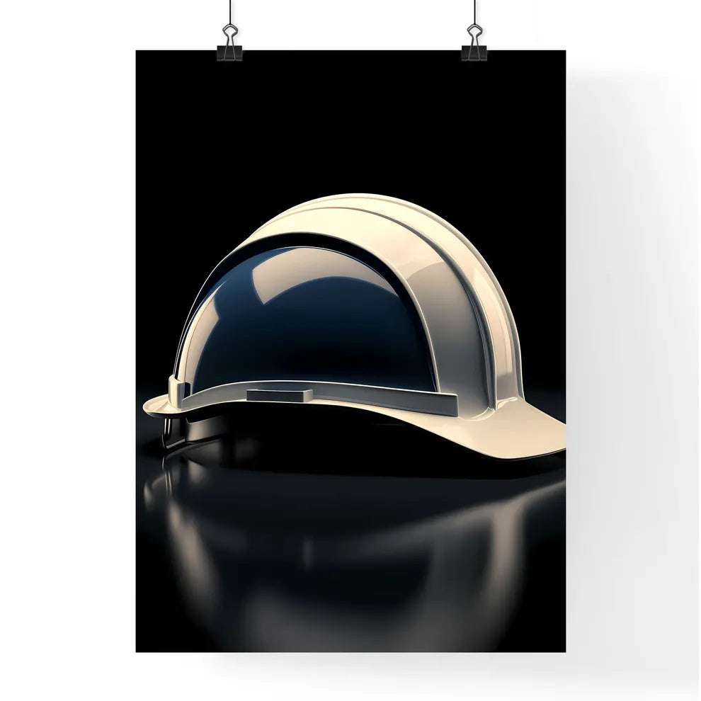 A white and blue construction hard hat - Art Poster