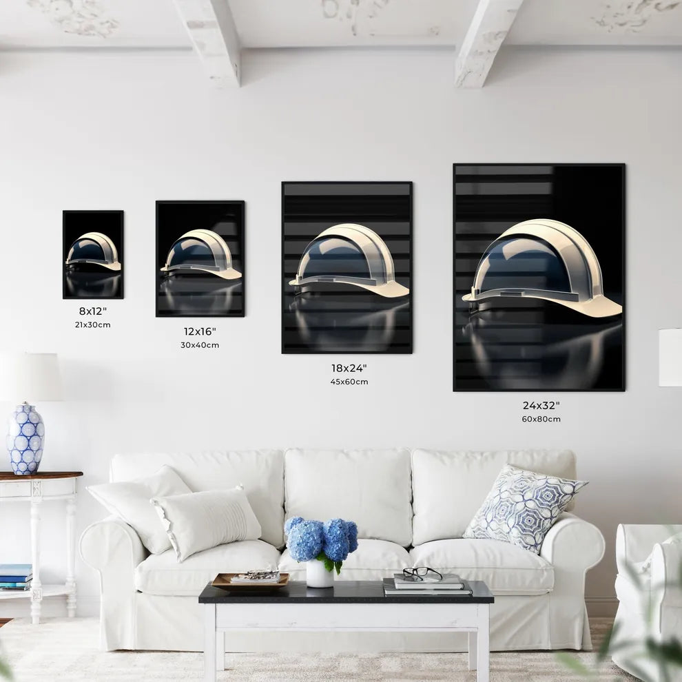 A white and blue construction hard hat - Art - Kitchen Hangings