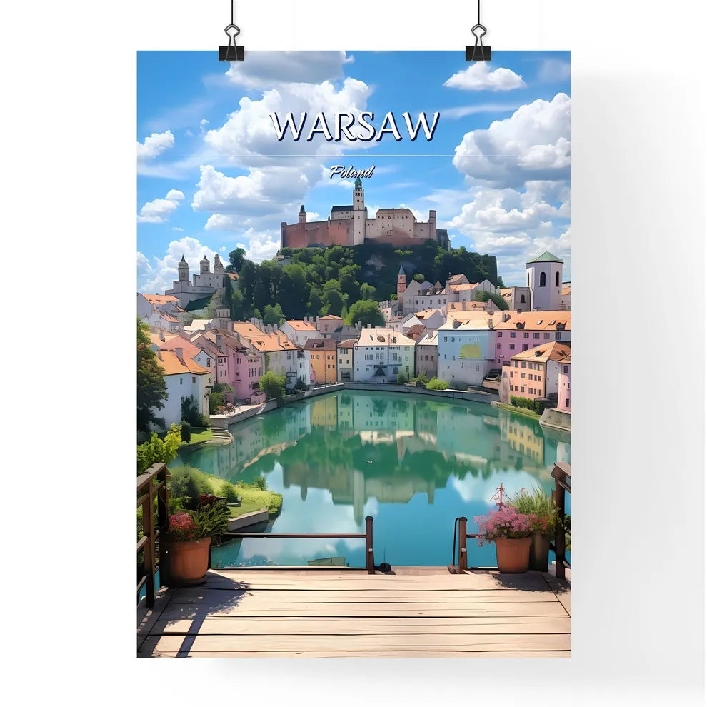 Warsaw, Poland - Art print of a bridge over a river with a castle on top Poster