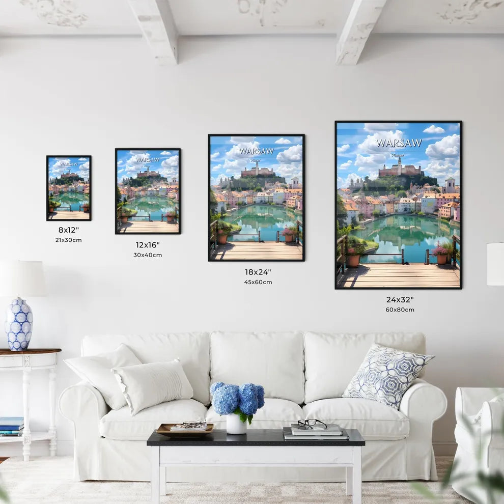 Warsaw, Poland - Art print of a bridge over a river with a castle on top Size Chart