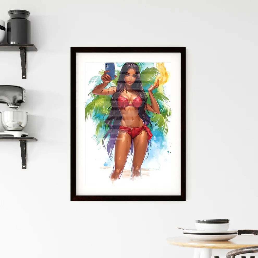 Surprised woman with beautiful legs taking p Framed Print