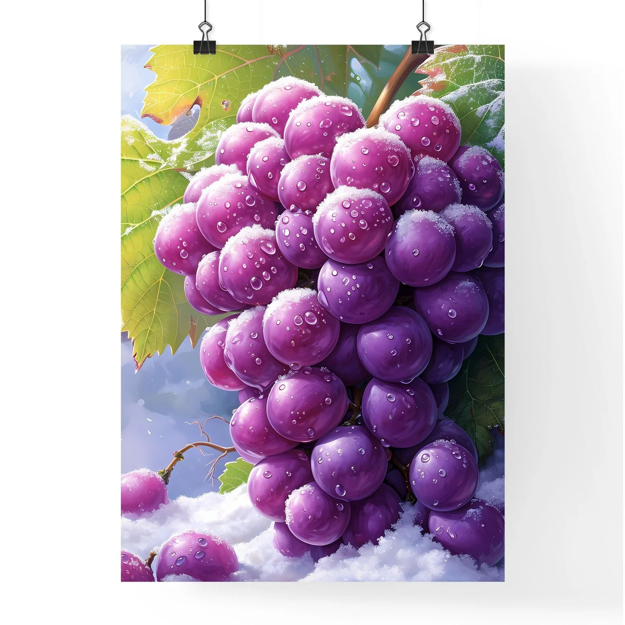 A bunch of purple grapes covered in snow  Poster
