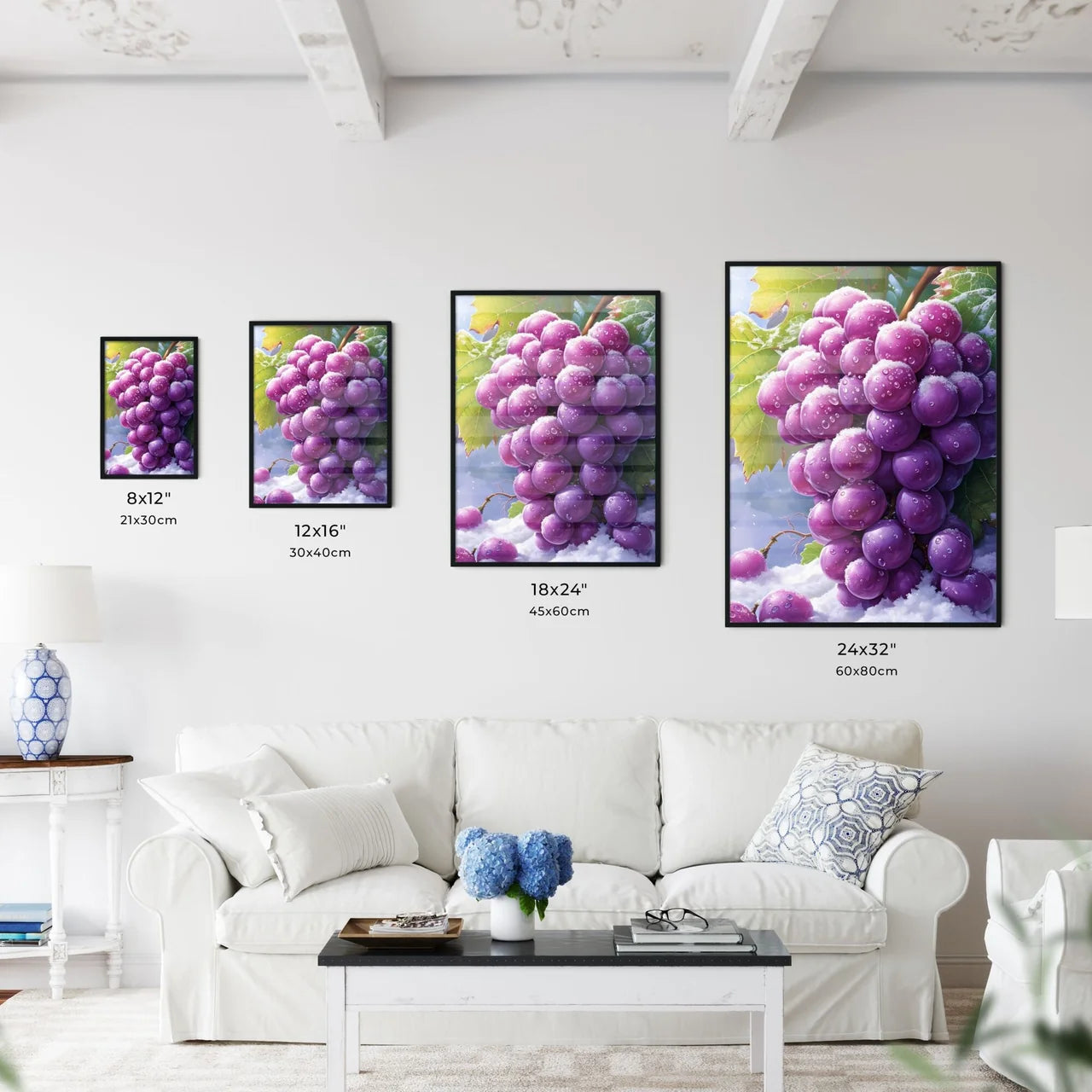 A bunch of purple grapes covered in snow  Size Chart