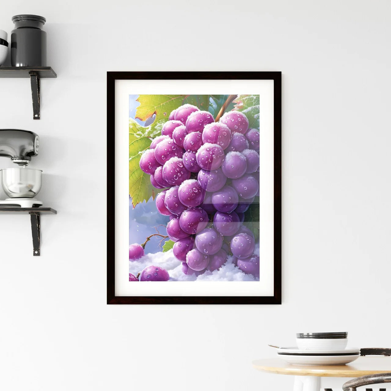 A bunch of purple grapes covered in snow  Framed Print