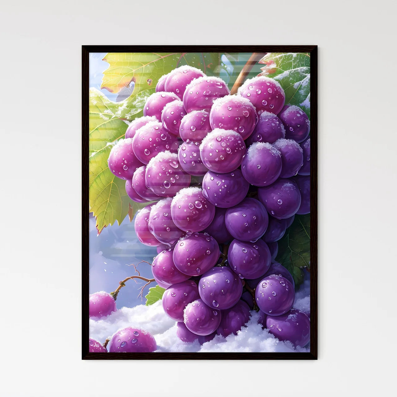 A bunch of purple grapes covered in snow  Wall Art