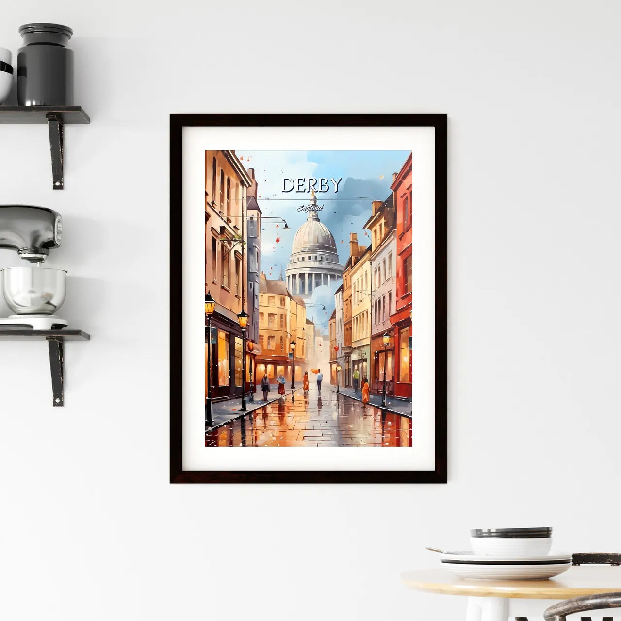 Derby, England - Art print of a street with buildings and a dome in the background Custom Print