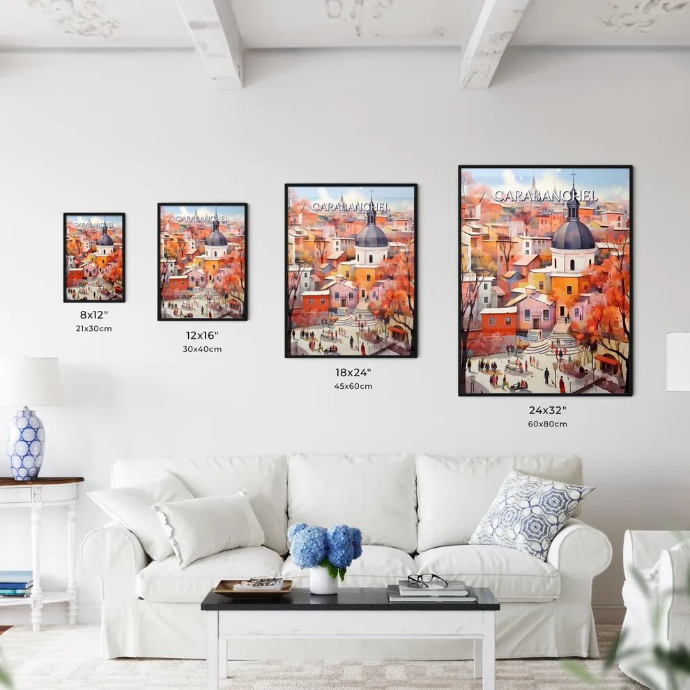 Carabanchel, Spain - Art print of a painting of a city with a dome and buildings Size Chart