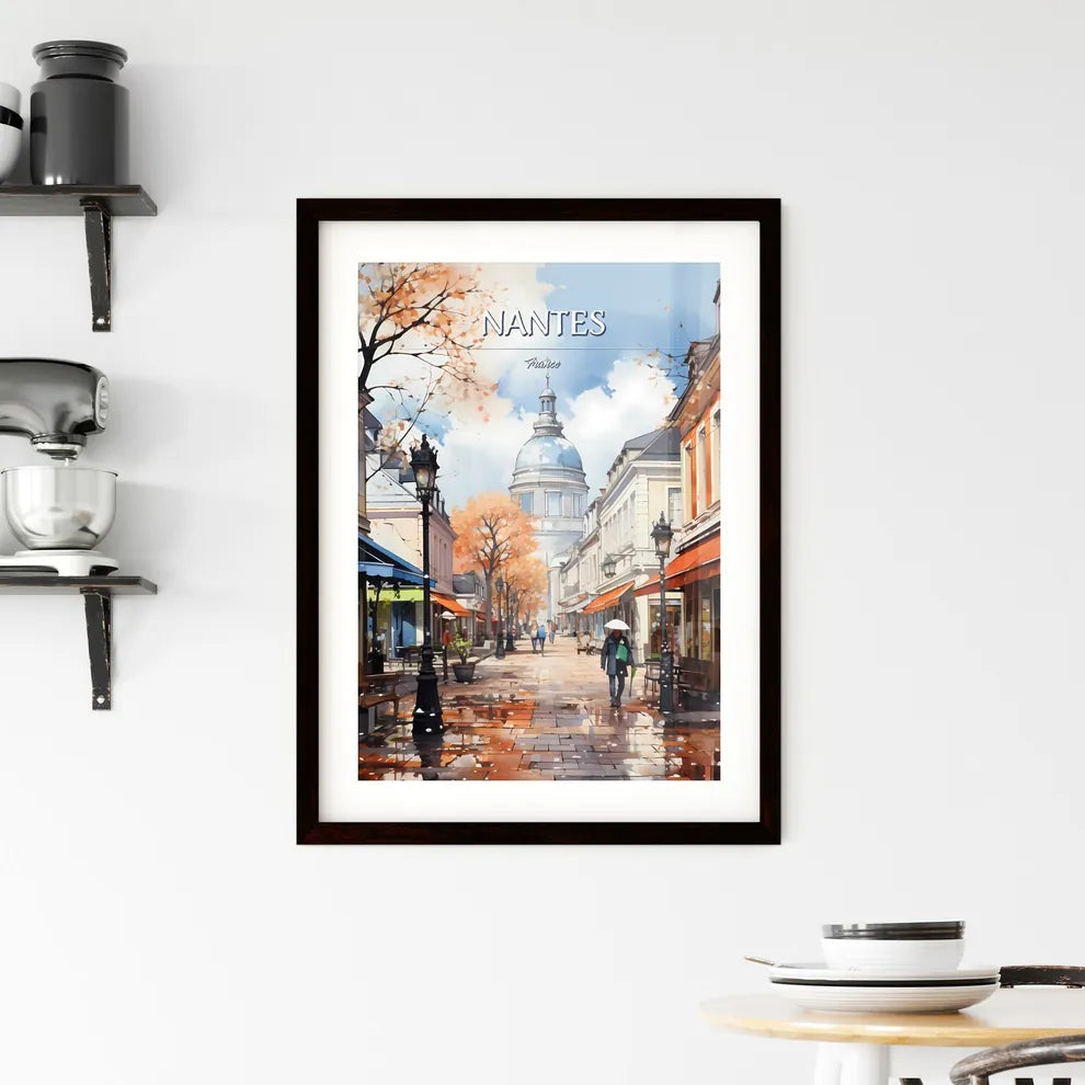 Nantes, France - Art print of a street with people walking on it Custom Print