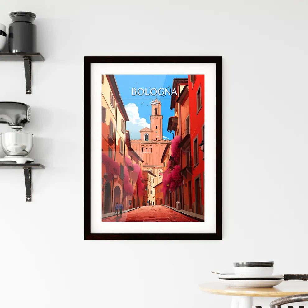 Bologna, Italy - Art print of a street with buildings and a tower Custom Print