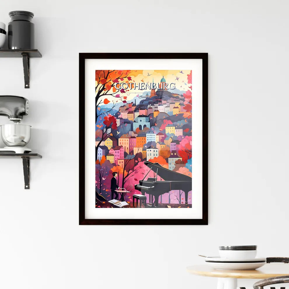 Gothenburg, Sweden, - Art print of a man playing piano in a city Custom Print