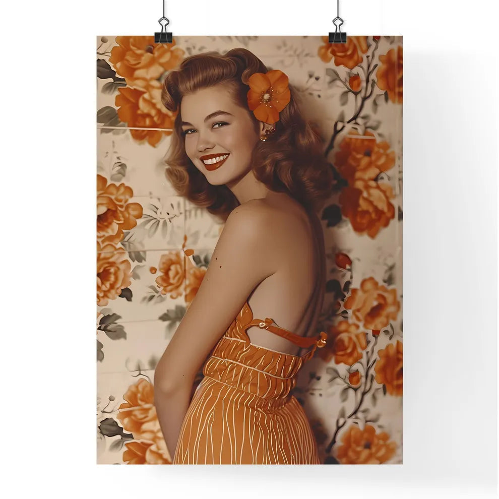 Beautiful woman smiling - Art print of a wom Poster
