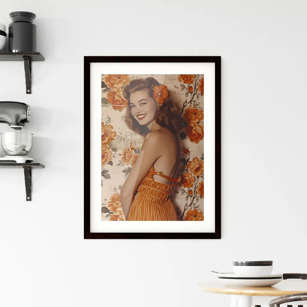Beautiful woman smiling - Art print of a wom Framed Print