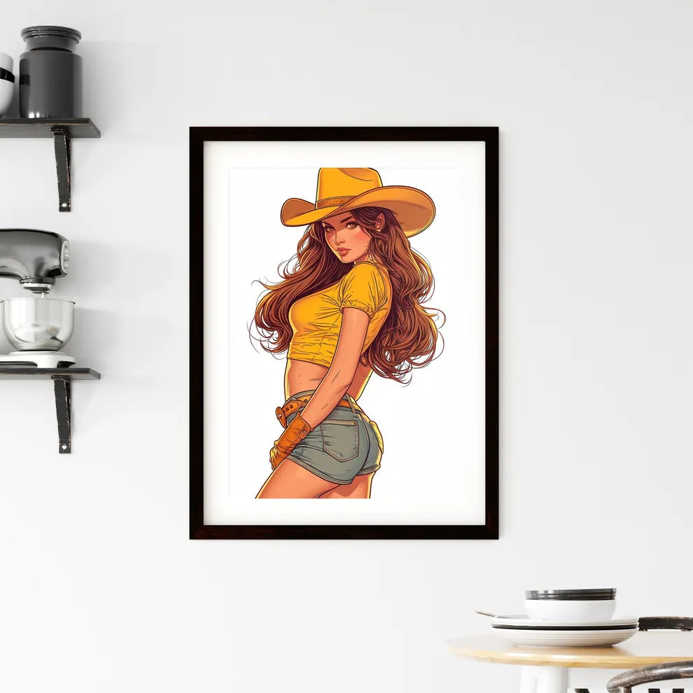 Cowgirl woman beautiful shorts Framed Print