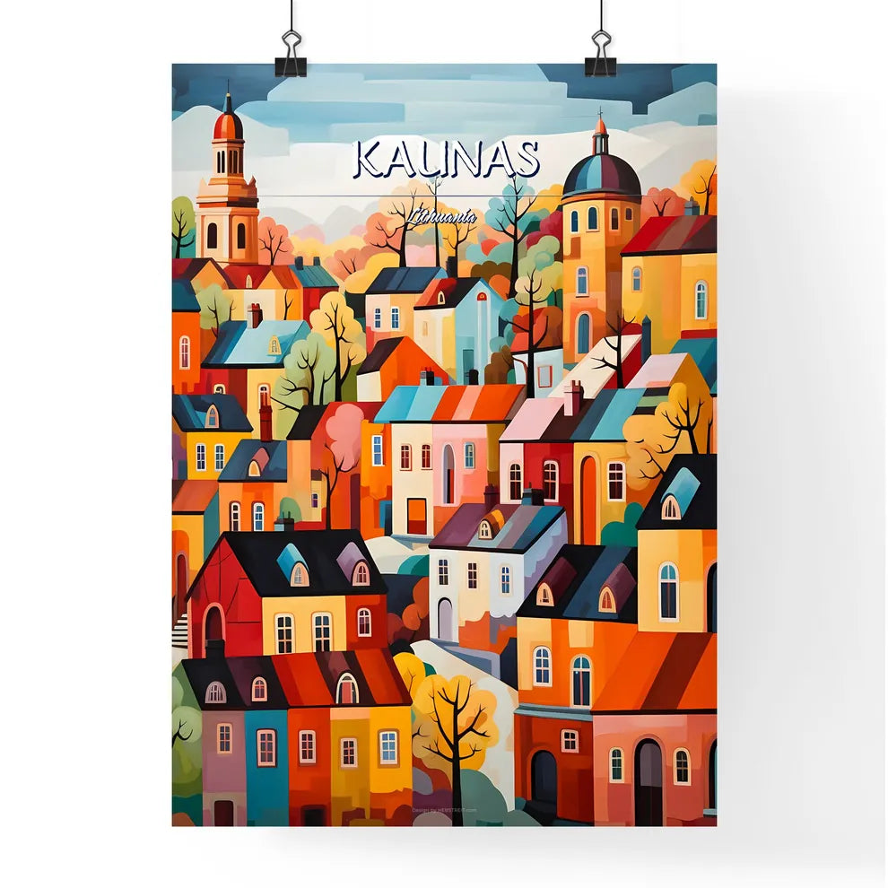 Kaunas, Lithuania - Art print of a painting of a colorful town Poster
