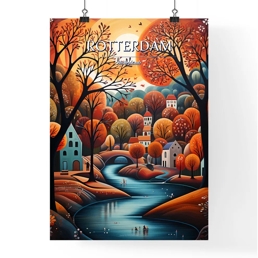 Rotterdam, Netherlands - Art print of a painting of a river running through a village Poster