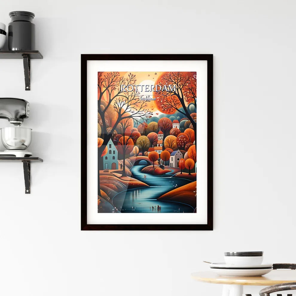 Rotterdam, Netherlands - Art print of a painting of a river running through a village Custom Print