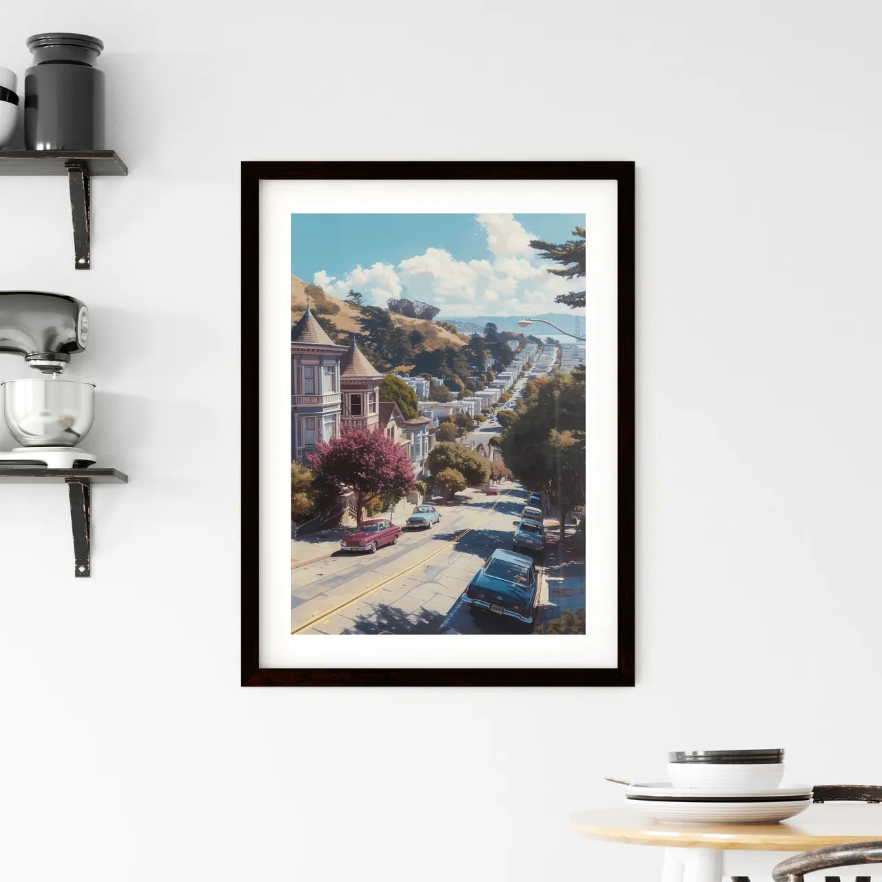 Poster of San Francisco - Art print of a street with cars and buildings on the side Custom Print