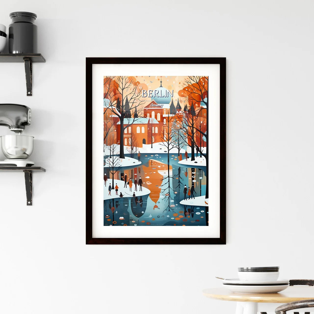 Berlin, Germany - Art print of a painting of a river with trees and buildings Custom Print