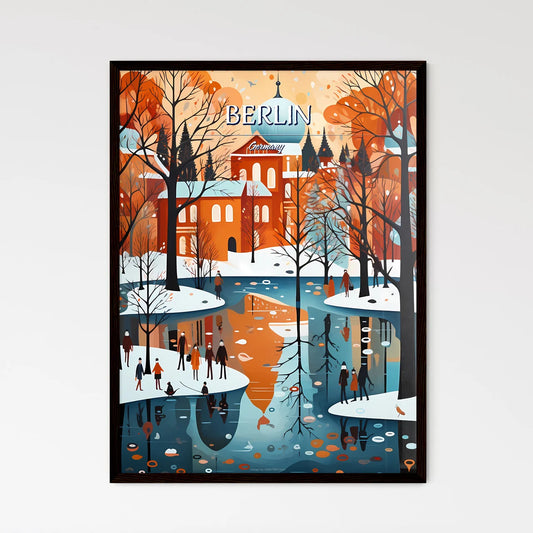 Berlin, Germany - Art print of a painting of a river with trees and buildings Framed Art