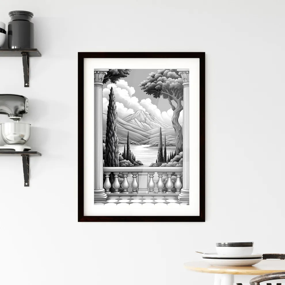 A French Chateau winery - Art print of a bla Framed Print