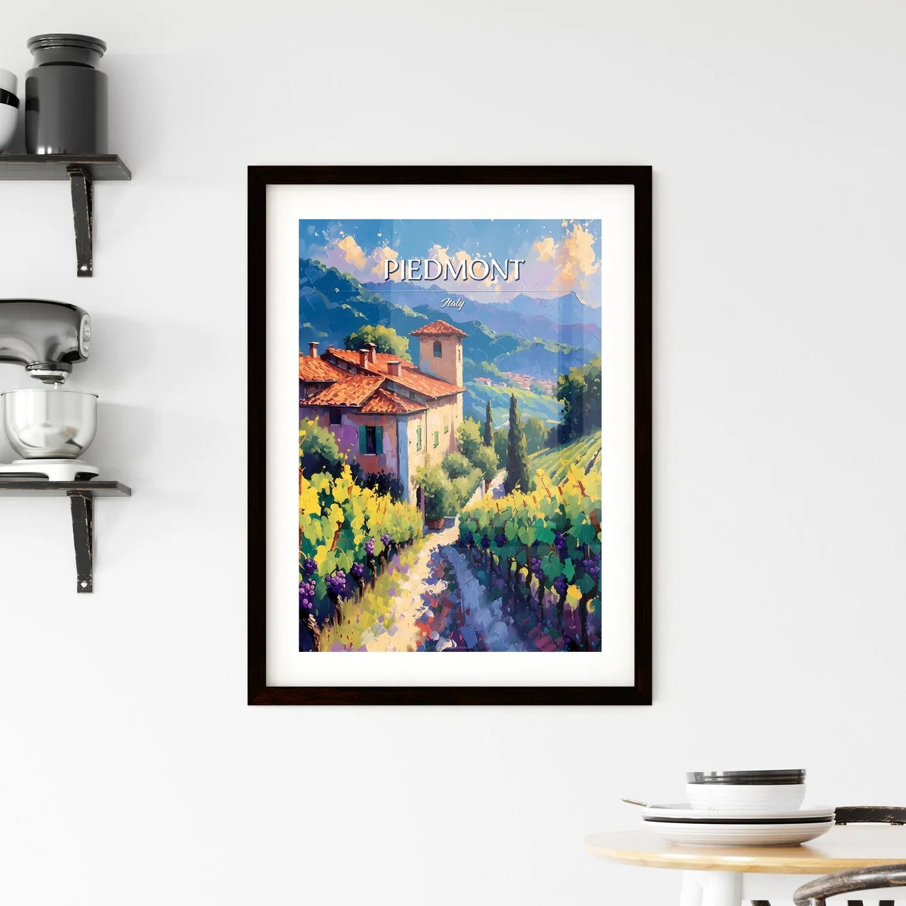Piedmont, Italy - Art print of a painting of a house in a vineyard Custom Print