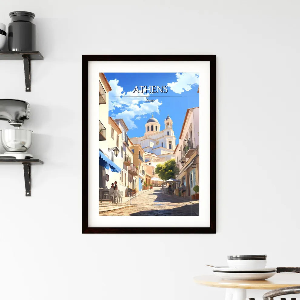 Athens, Greece - Art print of a street with people and buildings Custom Print