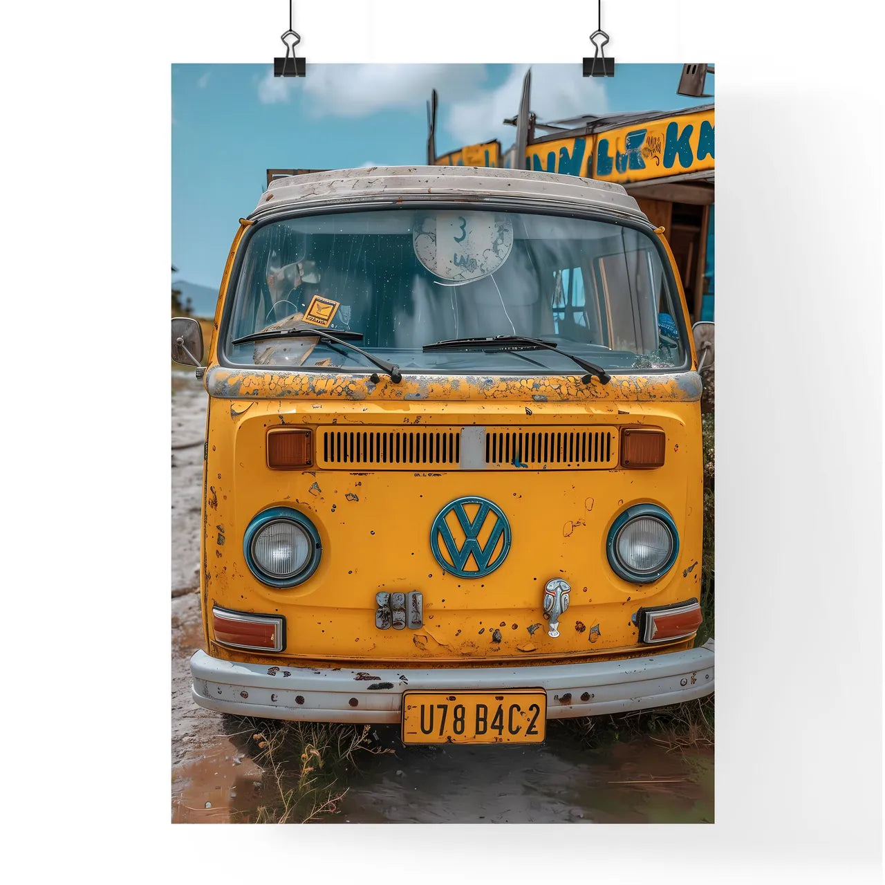 A van drives down the long road - Art print  Poster