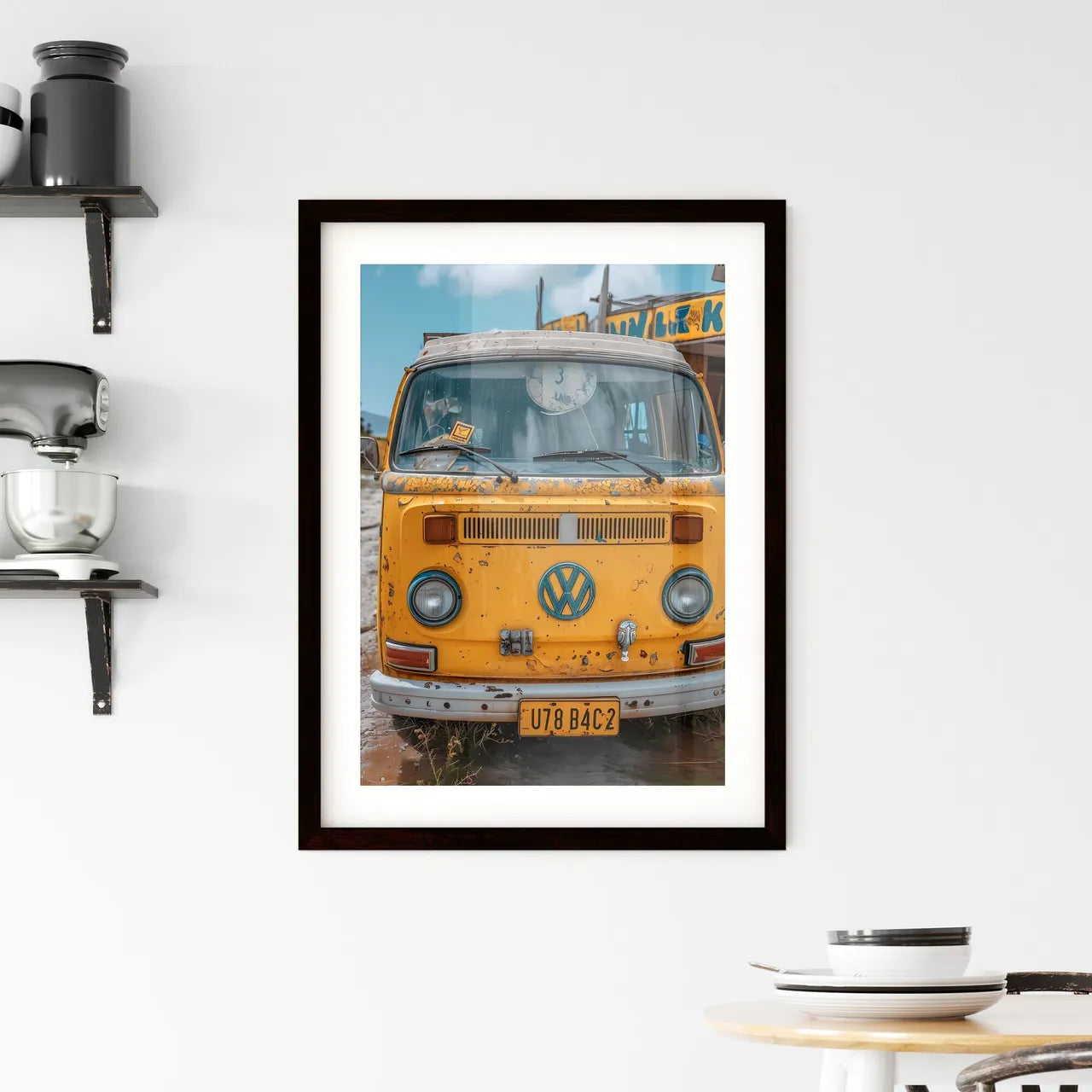 A van drives down the long road - Art print  Framed Print