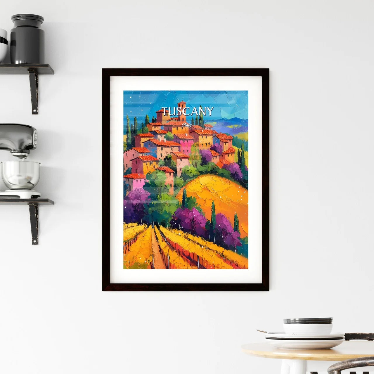Tuscany, Italy - Art print of a painting of a town on a hill Custom Print