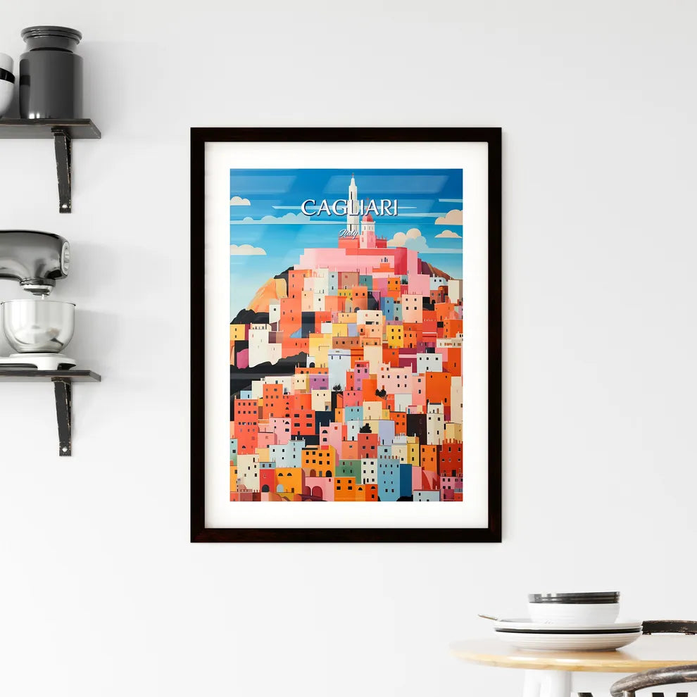 Cagliari, Italy - Art print of a painting of a city on a hill Custom Print