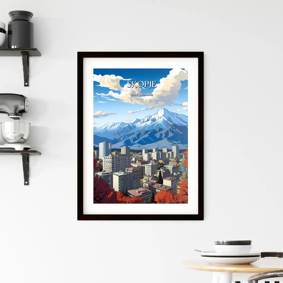 Skopje, North Macedonia - Art print of a city with mountains in the background Custom Print