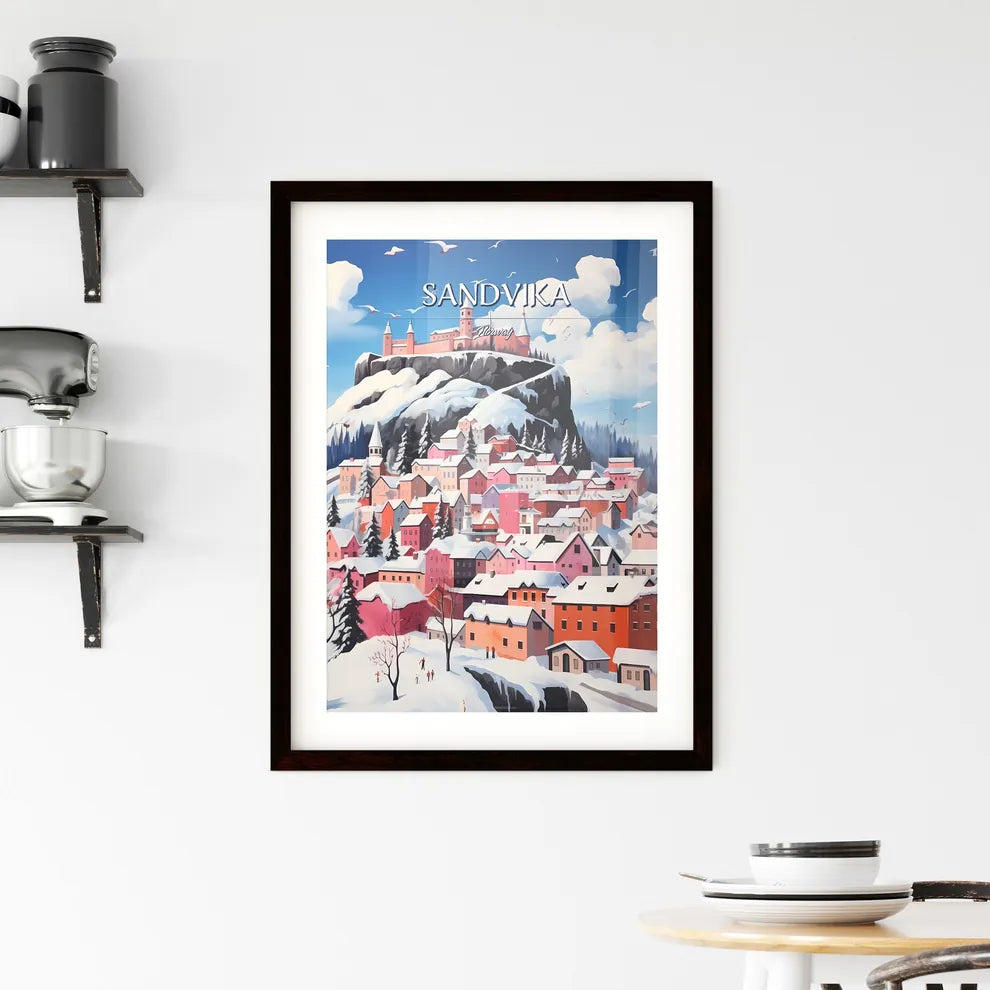 Sandvika, Norway - Art print of a painting of a town on a mountain Custom Print