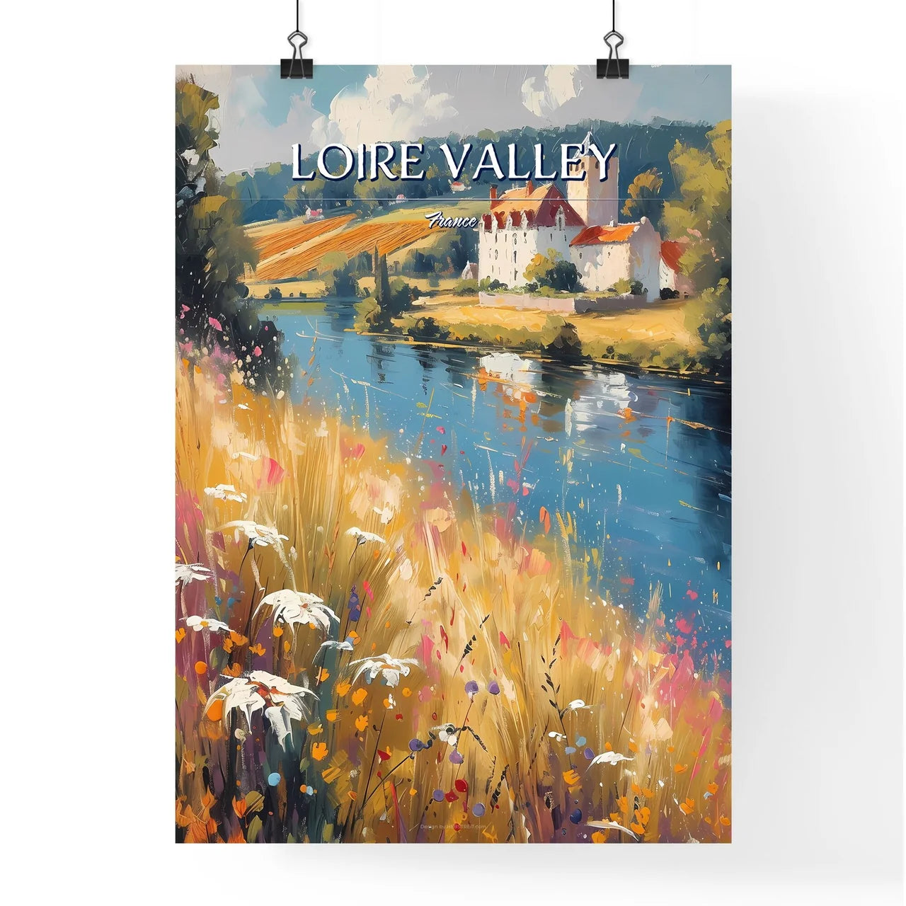 Loire Valley, France - Art print of a painting of a house by a river Poster