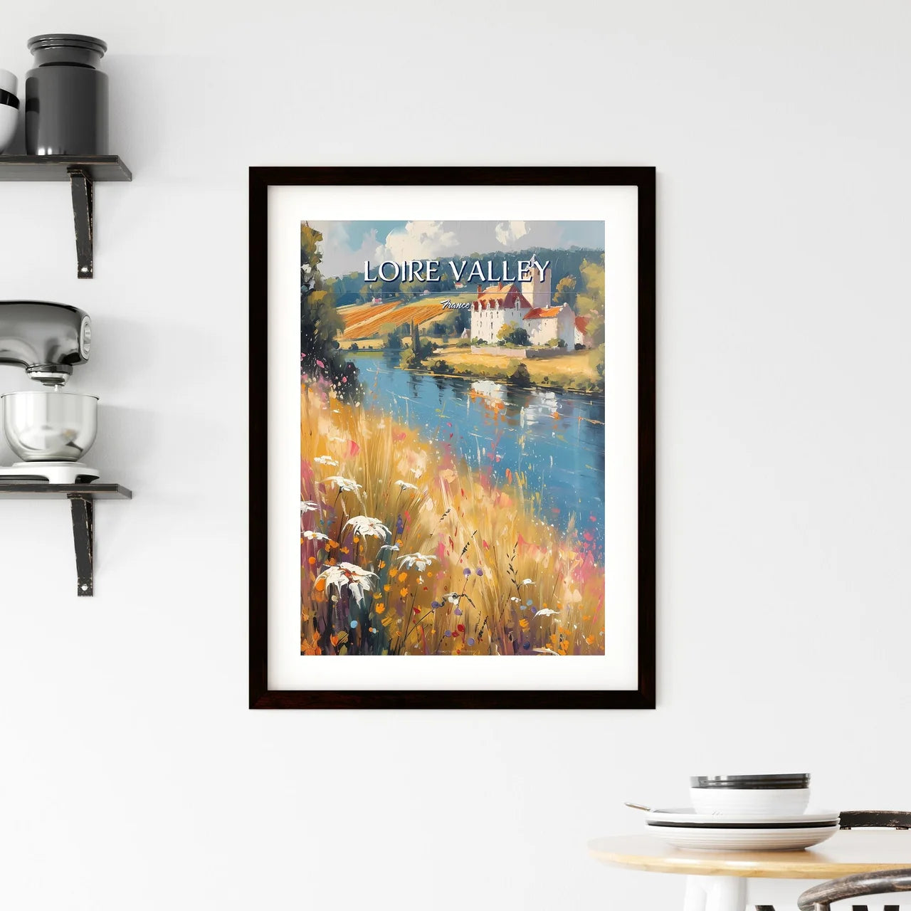 Loire Valley, France - Art print of a painting of a house by a river Custom Print