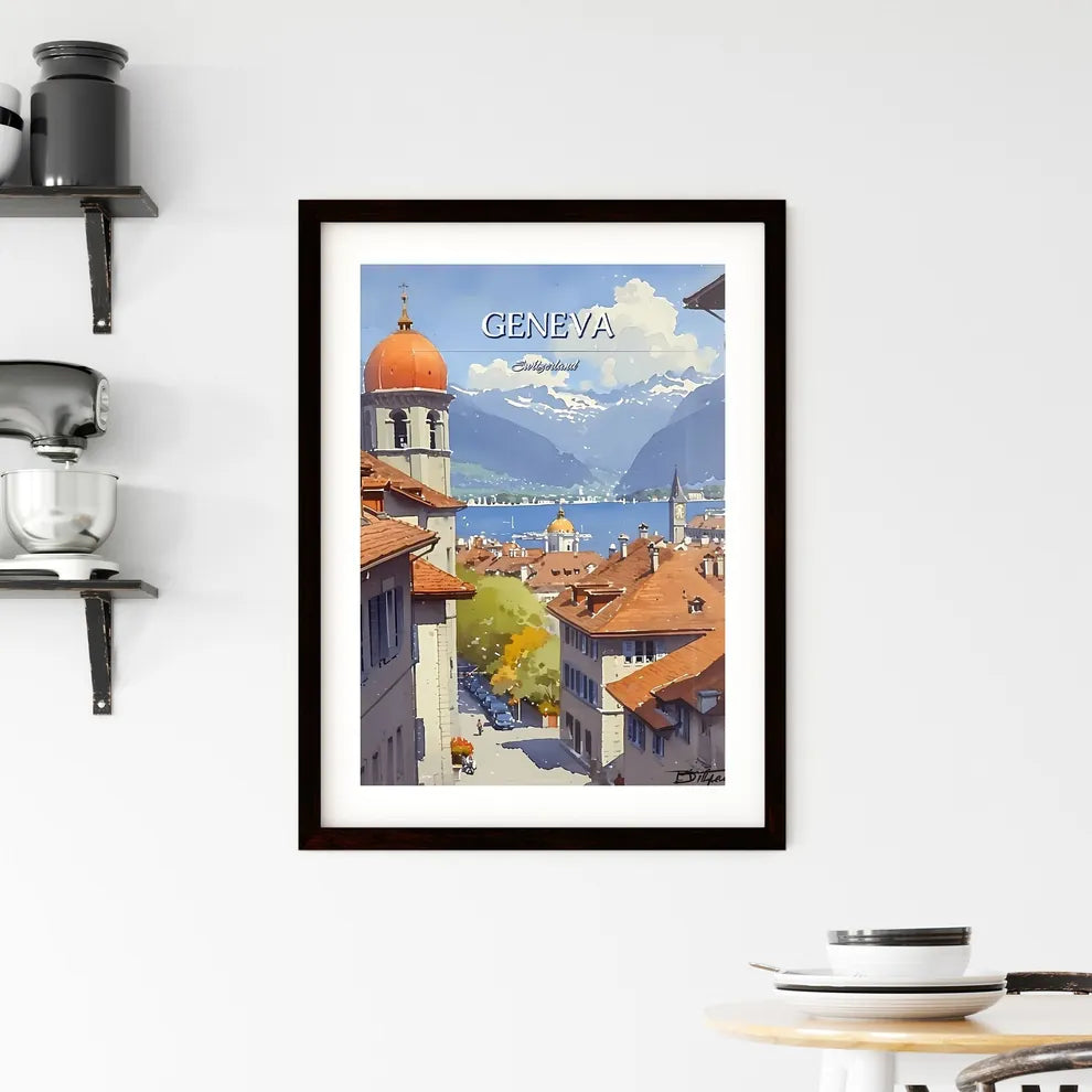 Geneva, Switzerland, - Art print of a view of a town from a window Custom Print