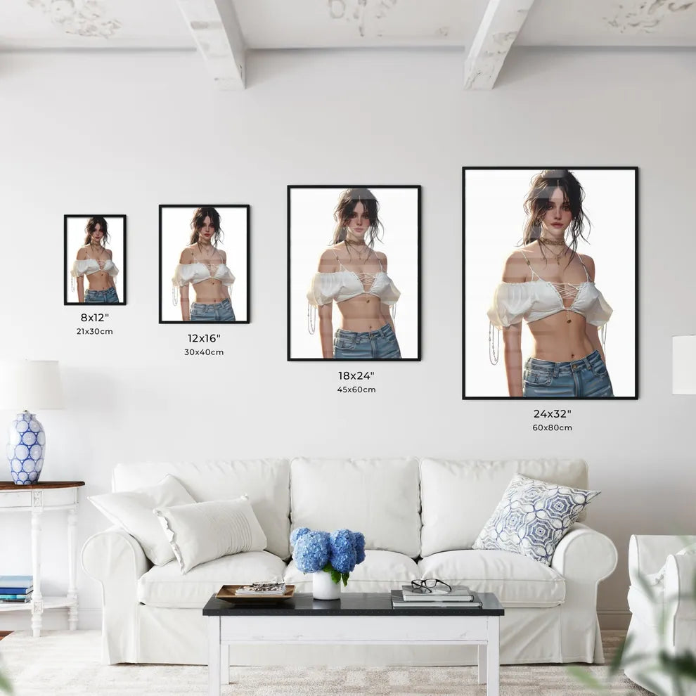Fashion girl with white top and blue short r - Kitchen Hangings