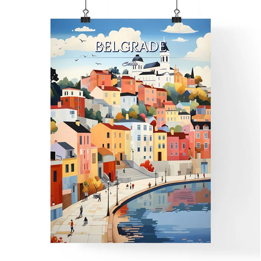 Belgrade, Serbia - Art print of a painting of a town by a body of water Poster