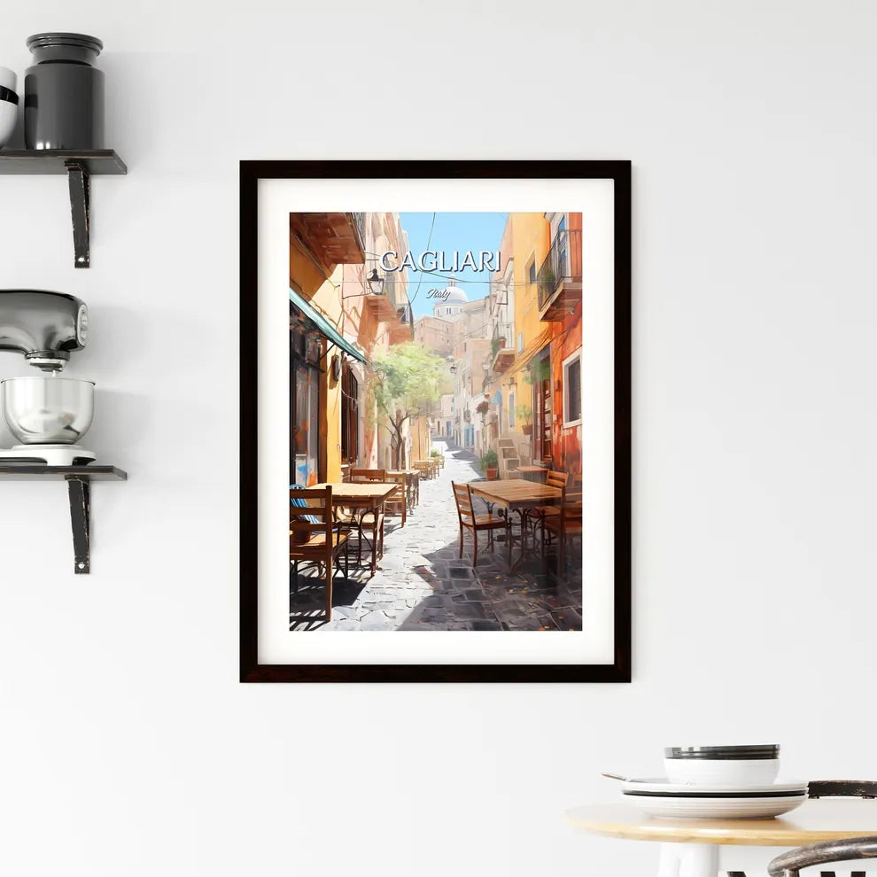 Cagliari, Italy - Art print of a street with tables and chairs Custom Print