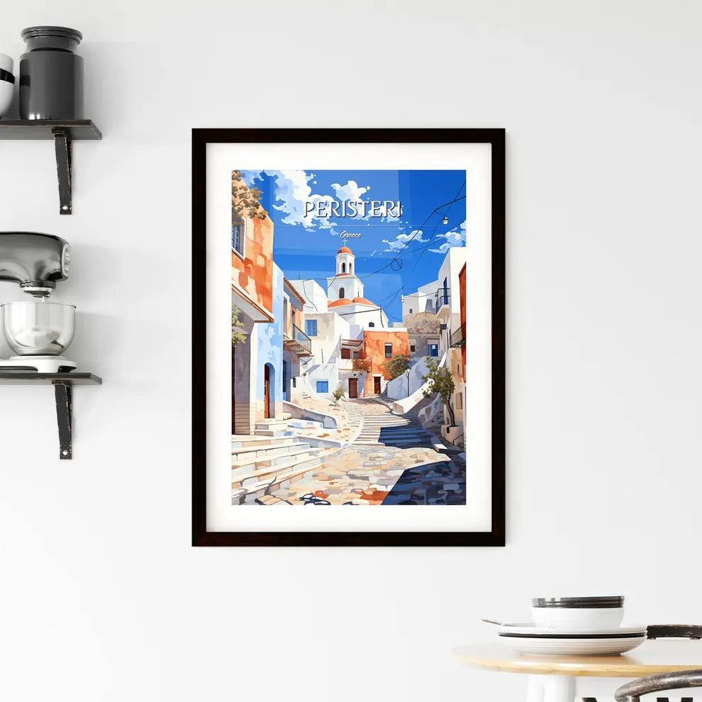 Peristeri, Greece - Art print of a street with stairs leading to a building Custom Print