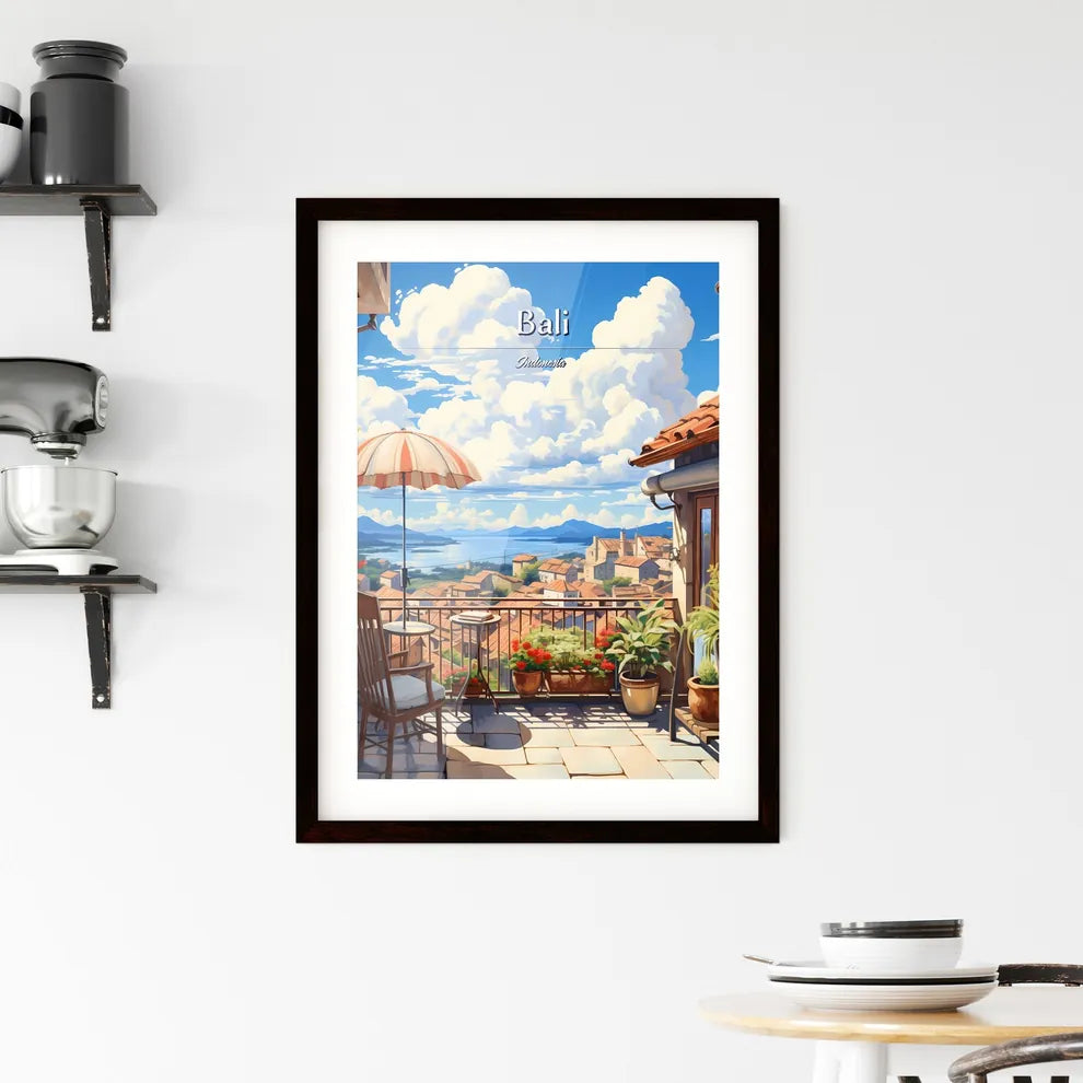 On the roofs of Bali, Indonesia - Art print of a balcony with a view of a town and a river Custom Print