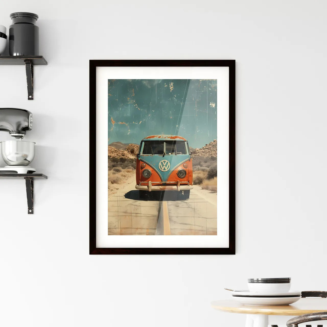 A van drives down the long road - Art print  Framed Print