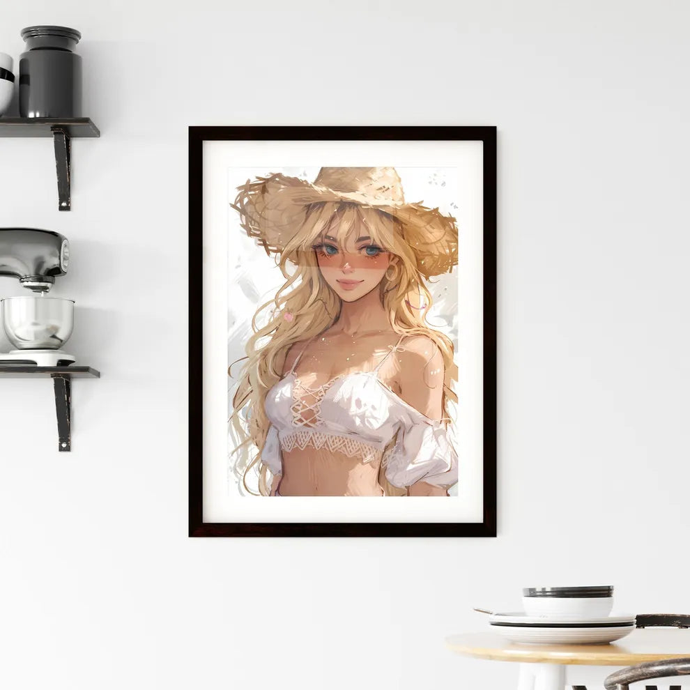 Cowgirl - Art print of a cartoon of Framed Print