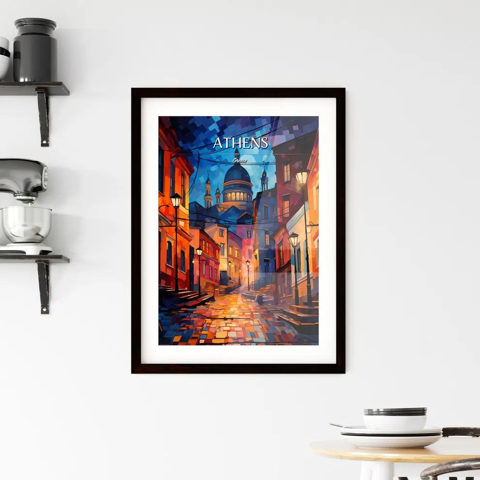 Athens, Greece - Art print of a street with buildings and a dome Custom Print