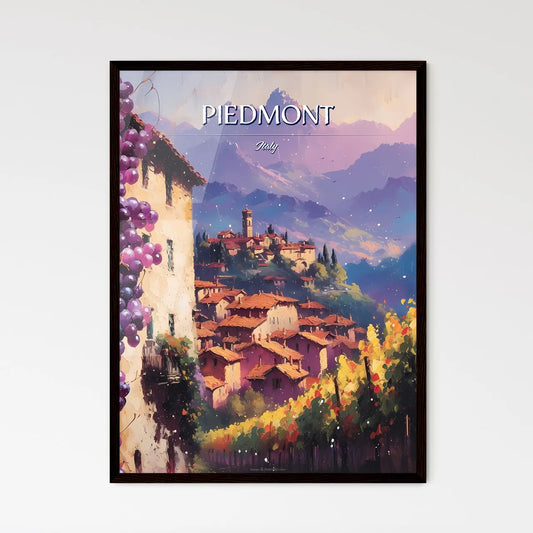 Piedmont, Italy - Art print of a painting of a town with grapes Framed Art